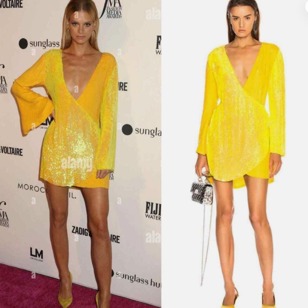 NWT! Retrofete Christine Sequin Wrap Mini Dress Yellow Women